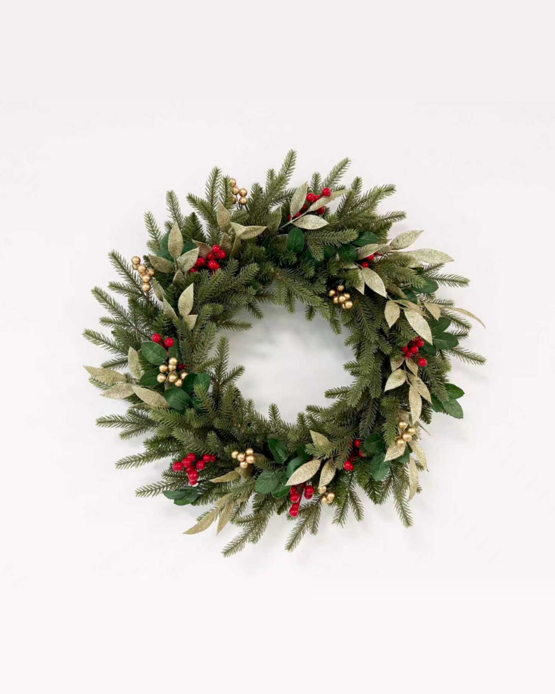Christmas wreath red berries and gold accents