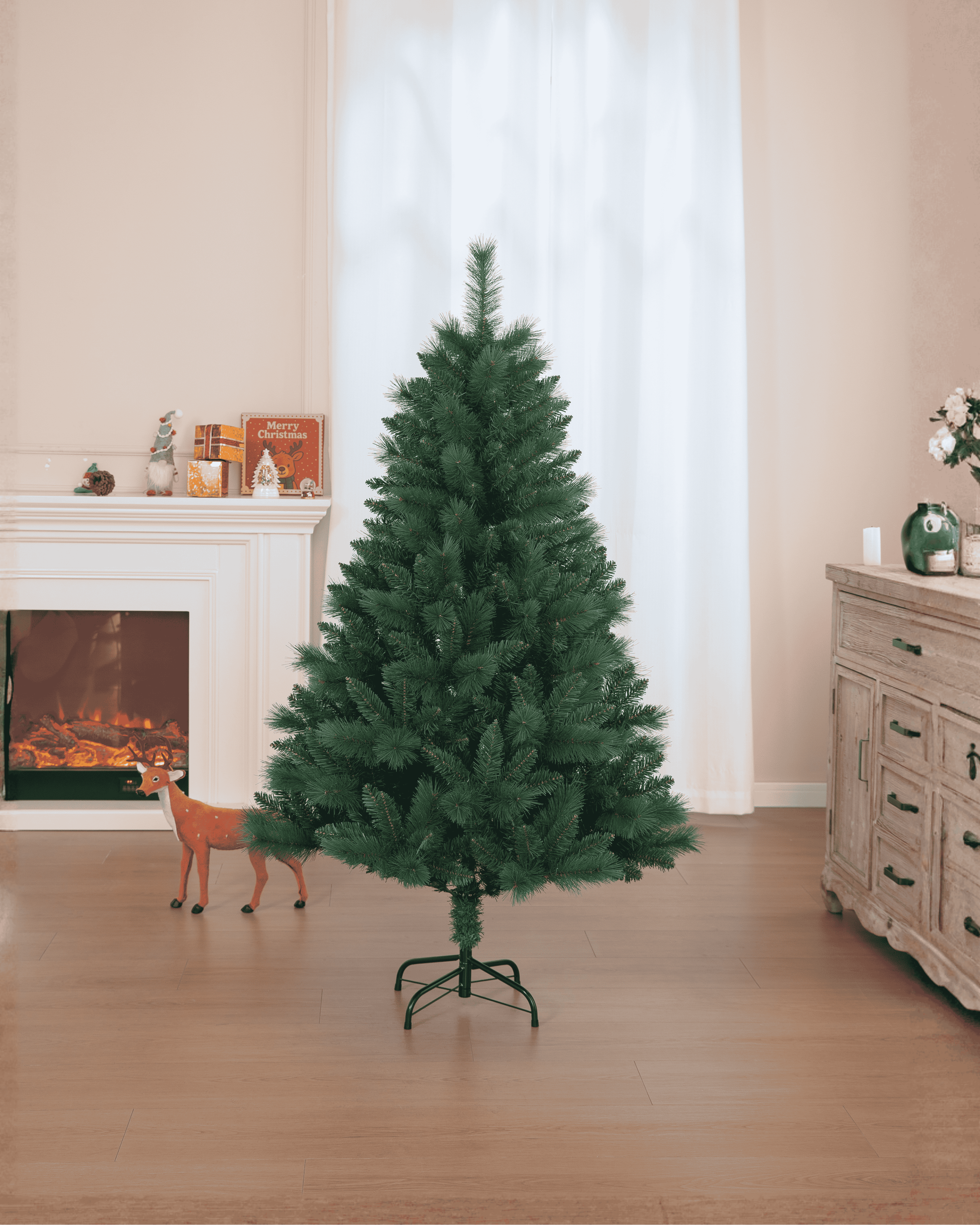 Small artificial Christmas tree in a living room