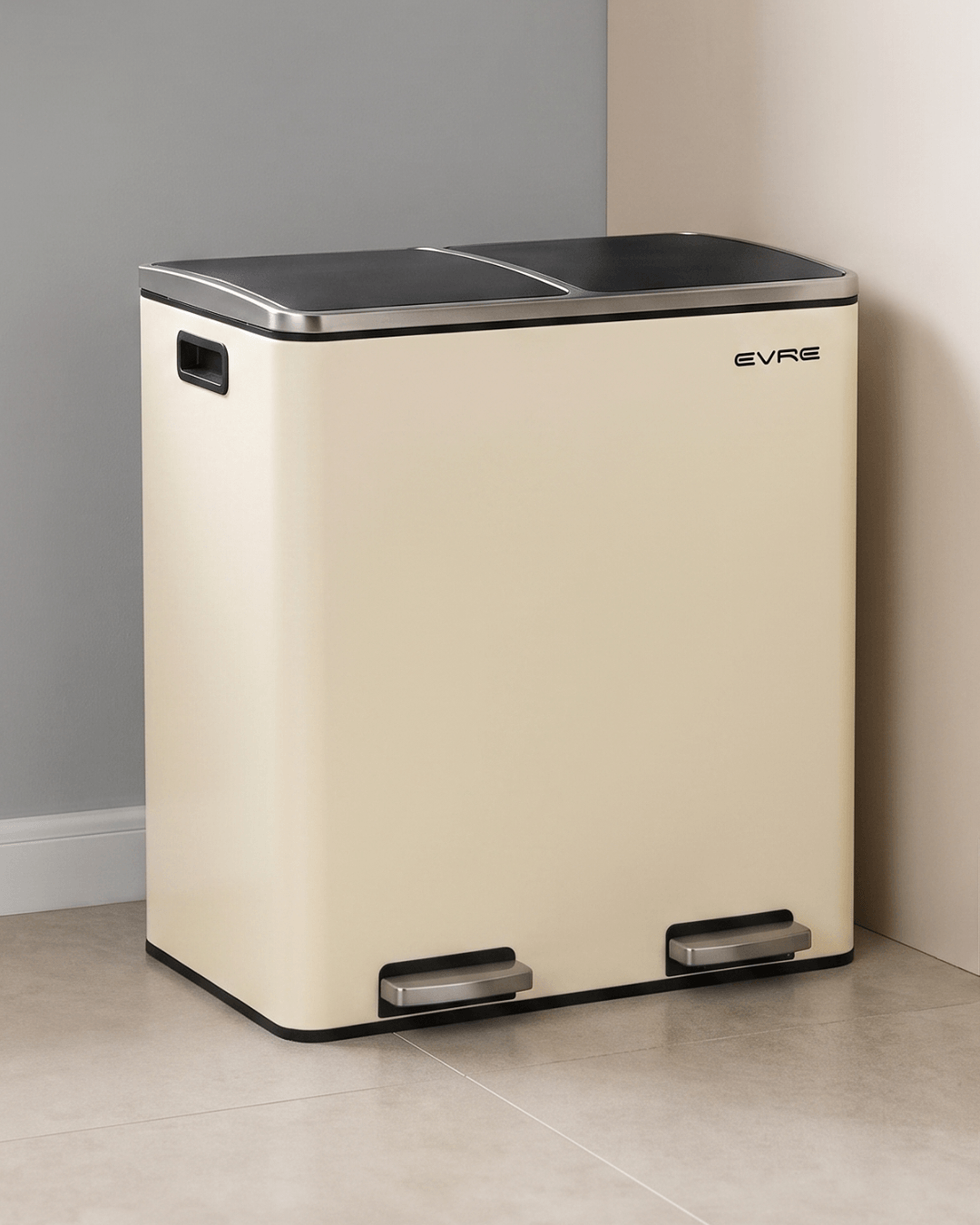 60L Cream Kitchen Bin with Recycling Compartment