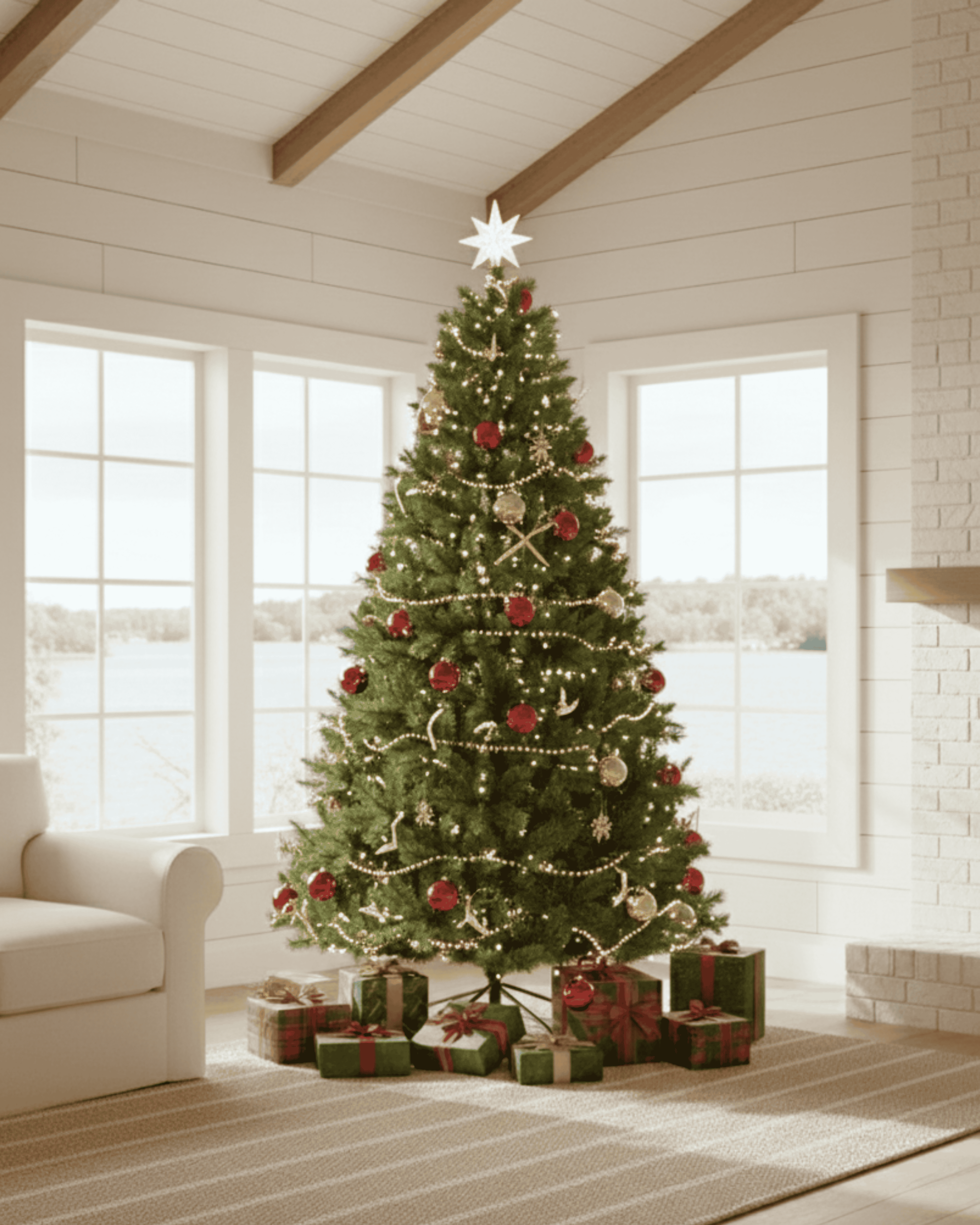 7ft Large Christmas Tree Artificial Canada Spruce pre-decorated with Festive Bauble