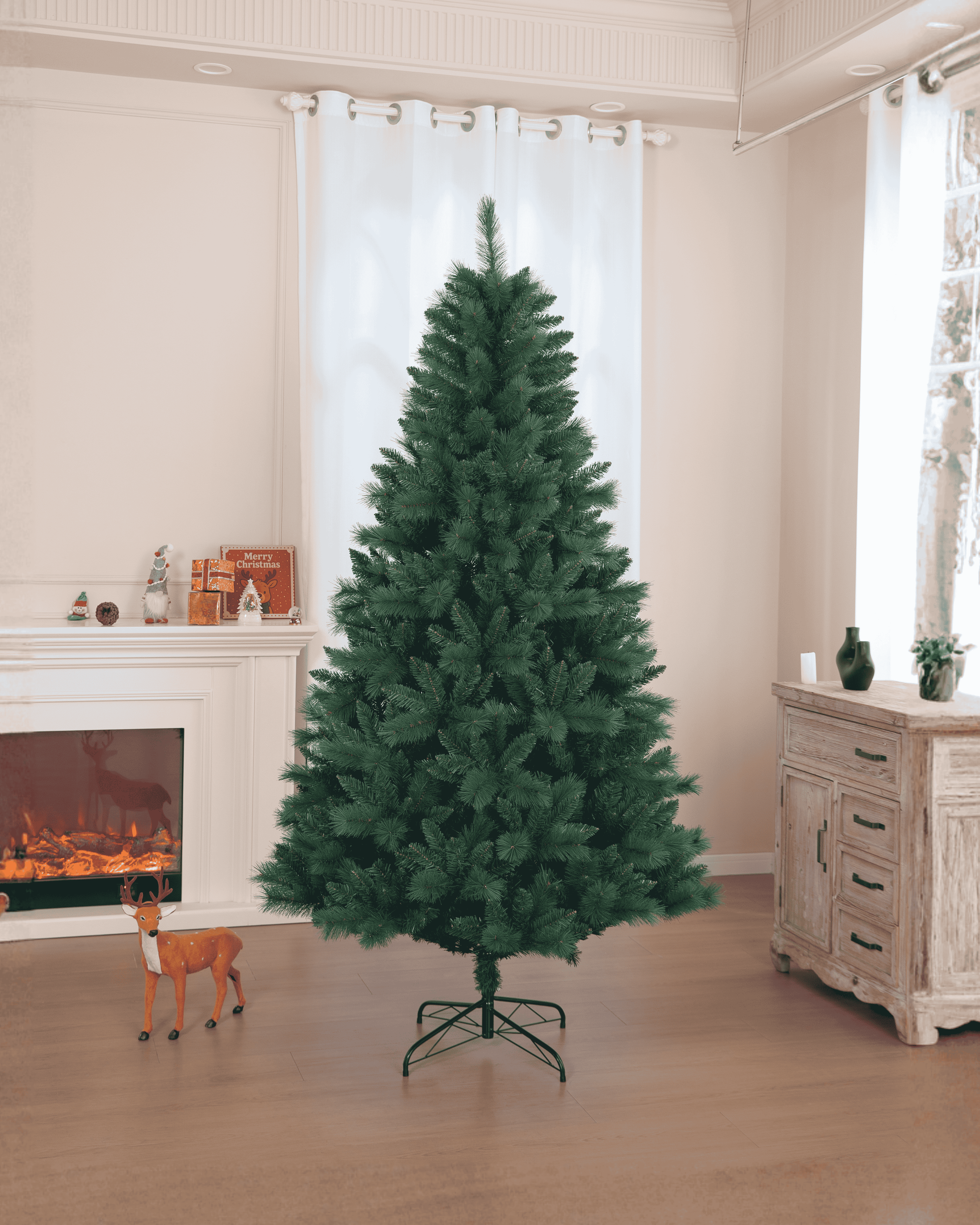 Large artificial Christmas tree in a living room
