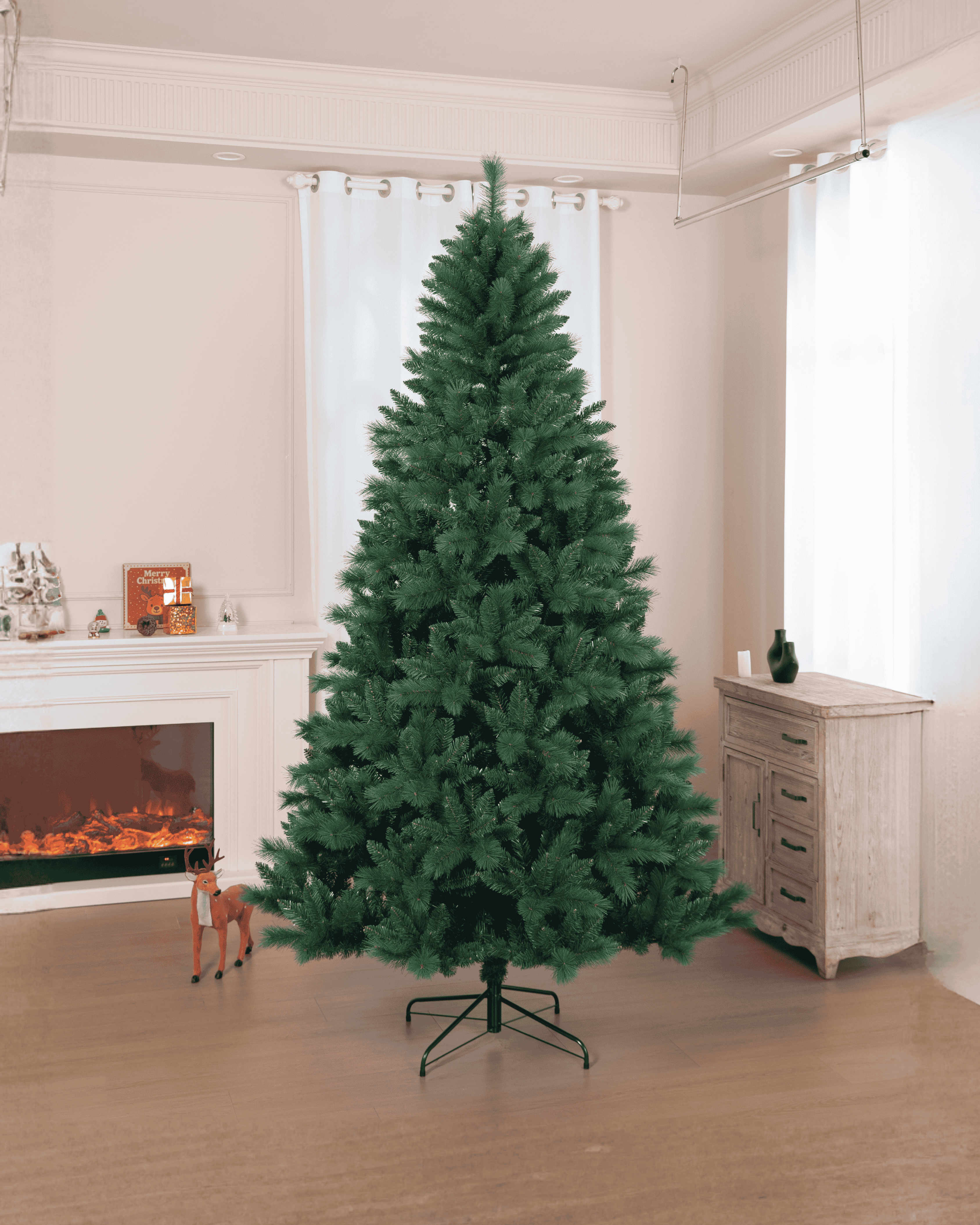 XL Christmas tree in a living room