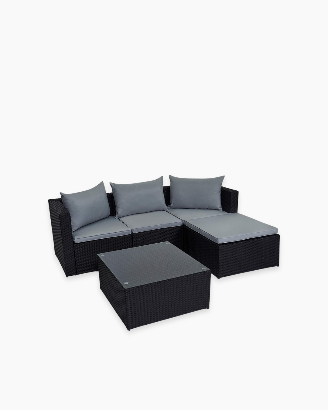 Black outdoor sofa set with gray cushions