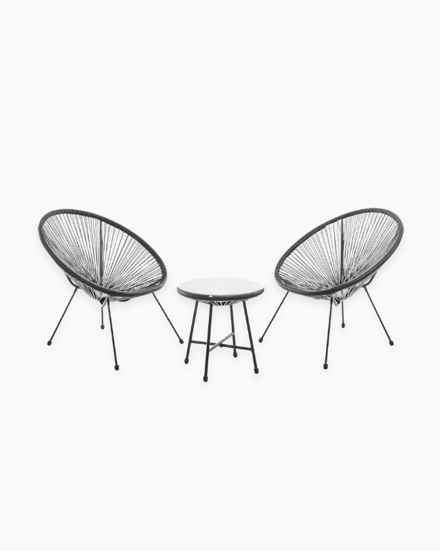 Set of two black chairs and a small round table