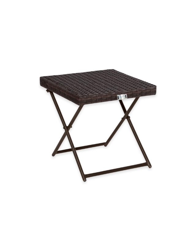Foldable outdoor side table with brown wicker top