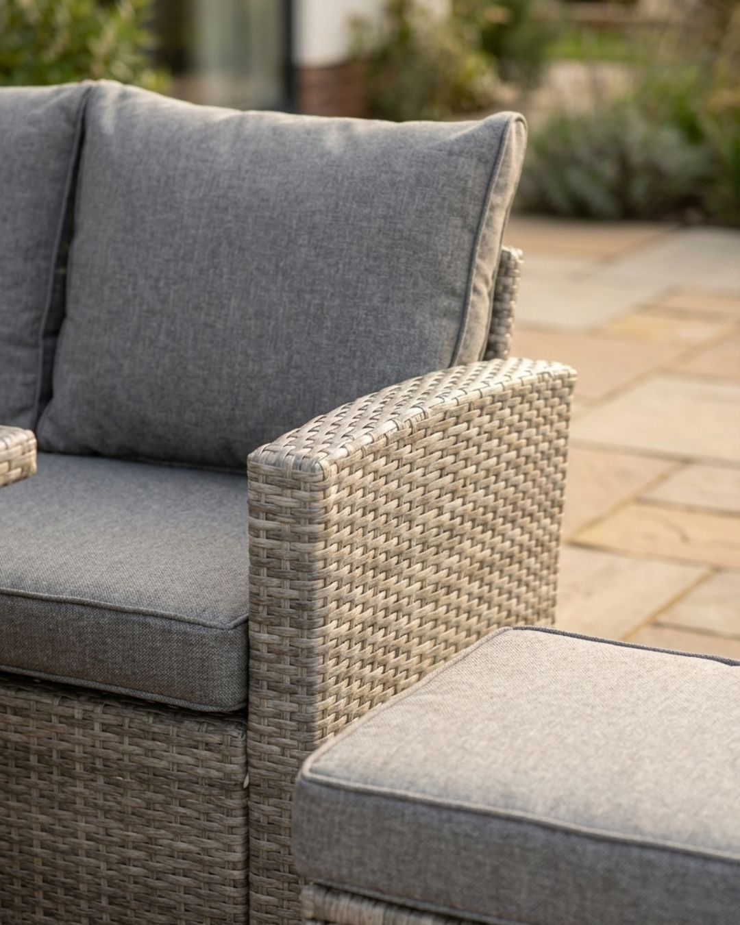 Close up of grey PE rattan wicker