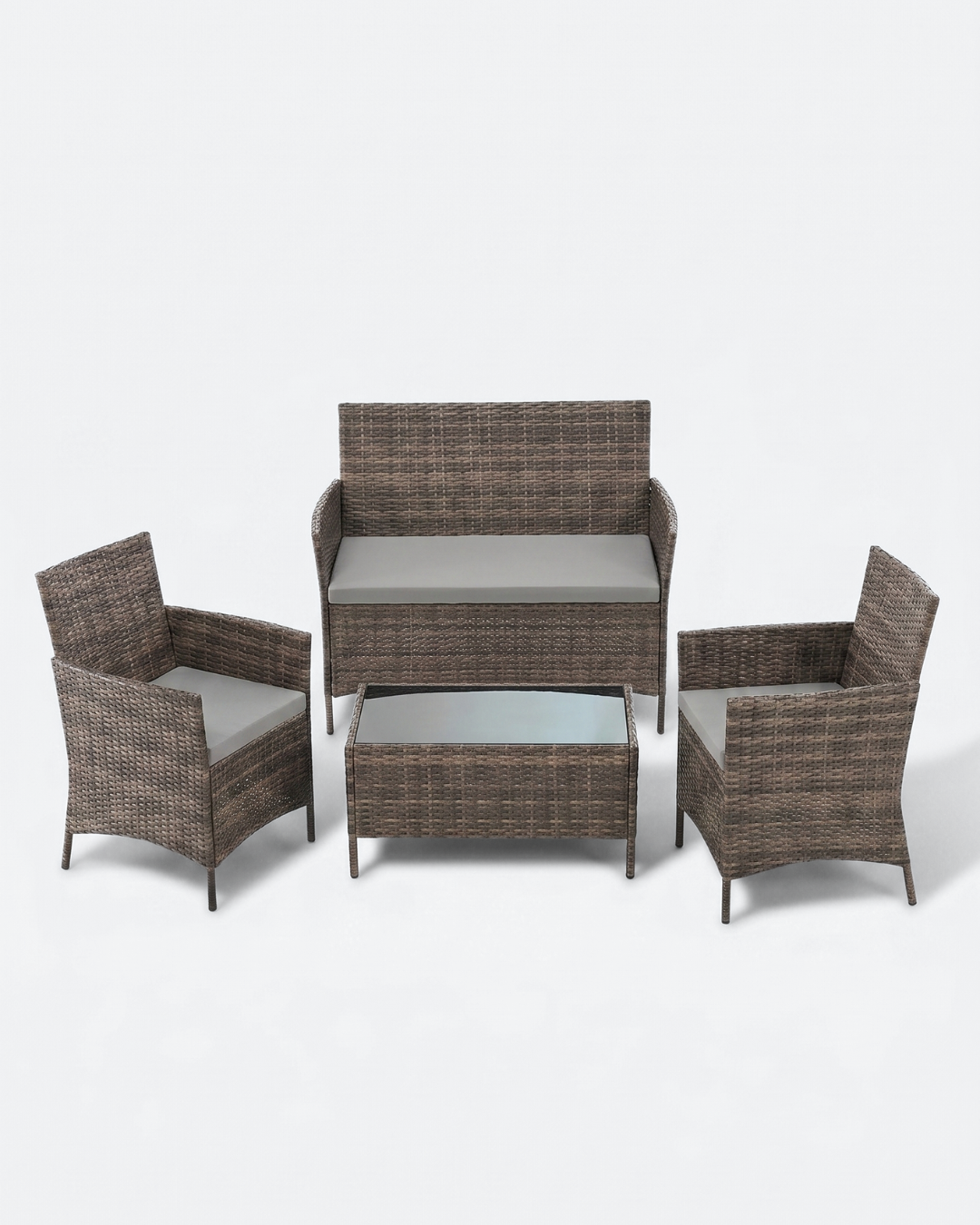 Cedar Brown Outdoor Furniture Set 4 Seater Rattan Garden Furniture Set with Glass Coffee Table