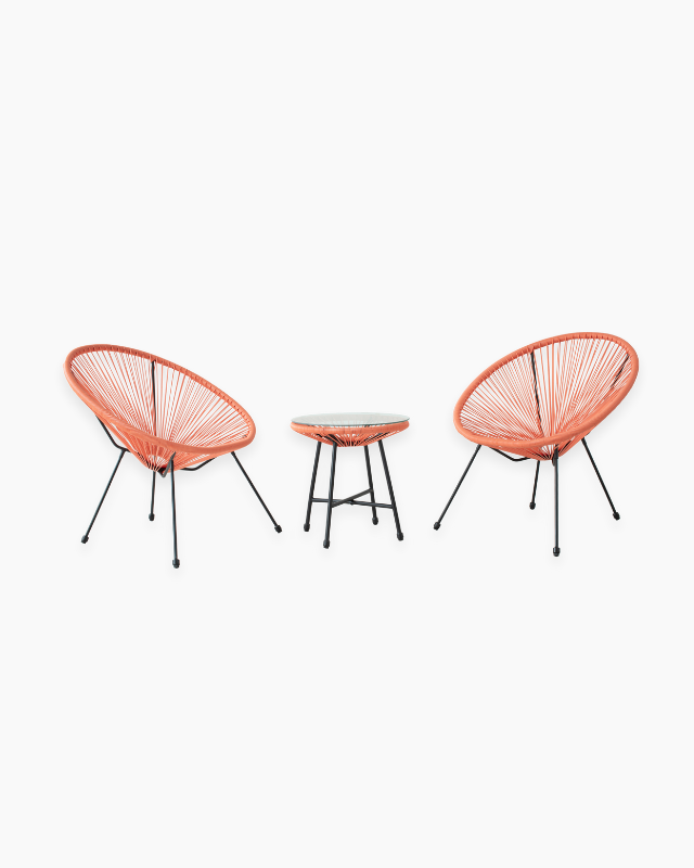 Set of two orange chairs and a small table