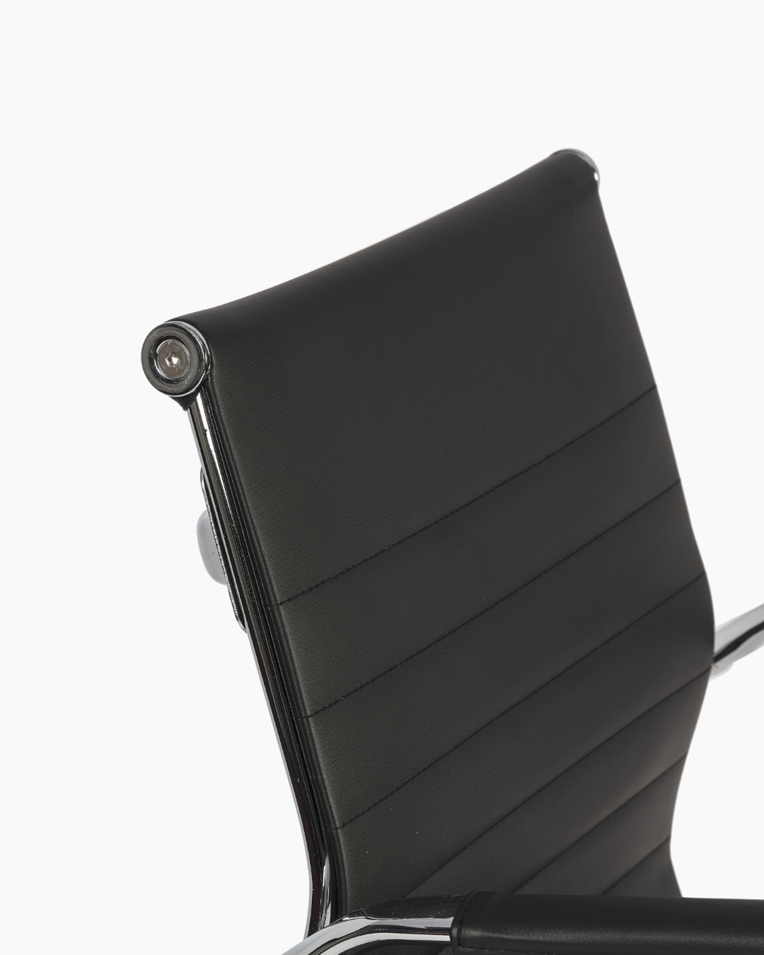 Sleek black office chair with chrome armrests