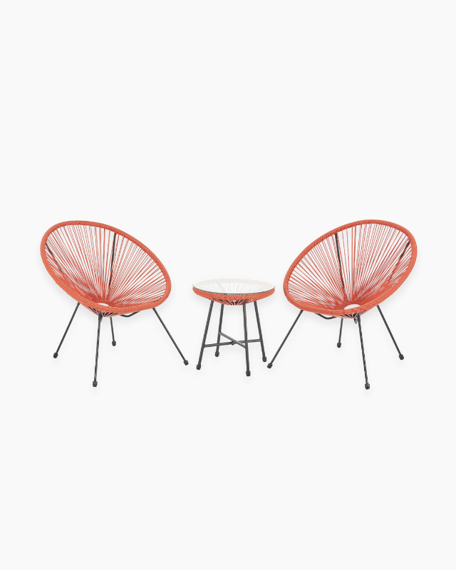 Two outdoor chairs and a small table