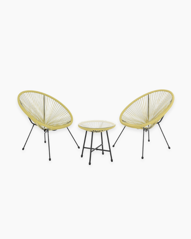 Two yellow chairs and a small table
