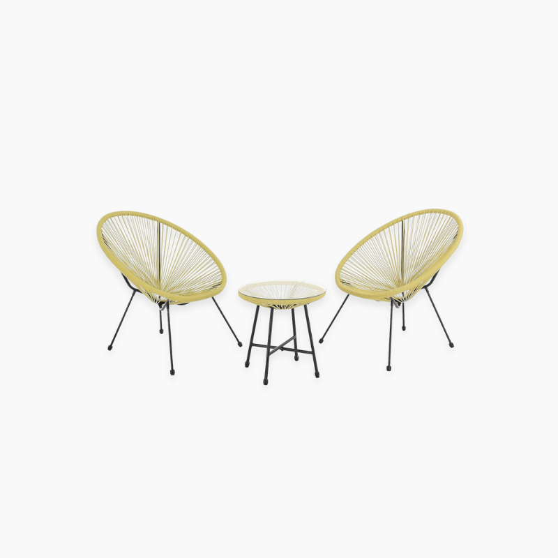 Two yellow chairs and a small table