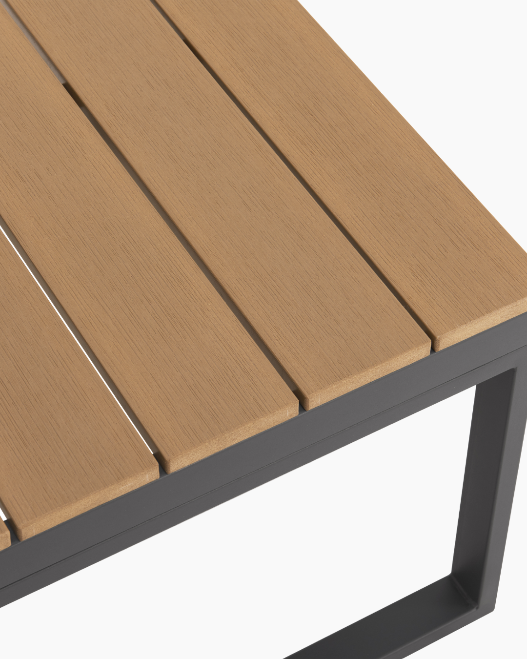 Wooden outdoor bench with metal frame