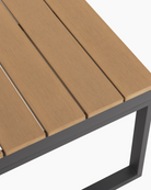 Wooden outdoor bench with metal frame