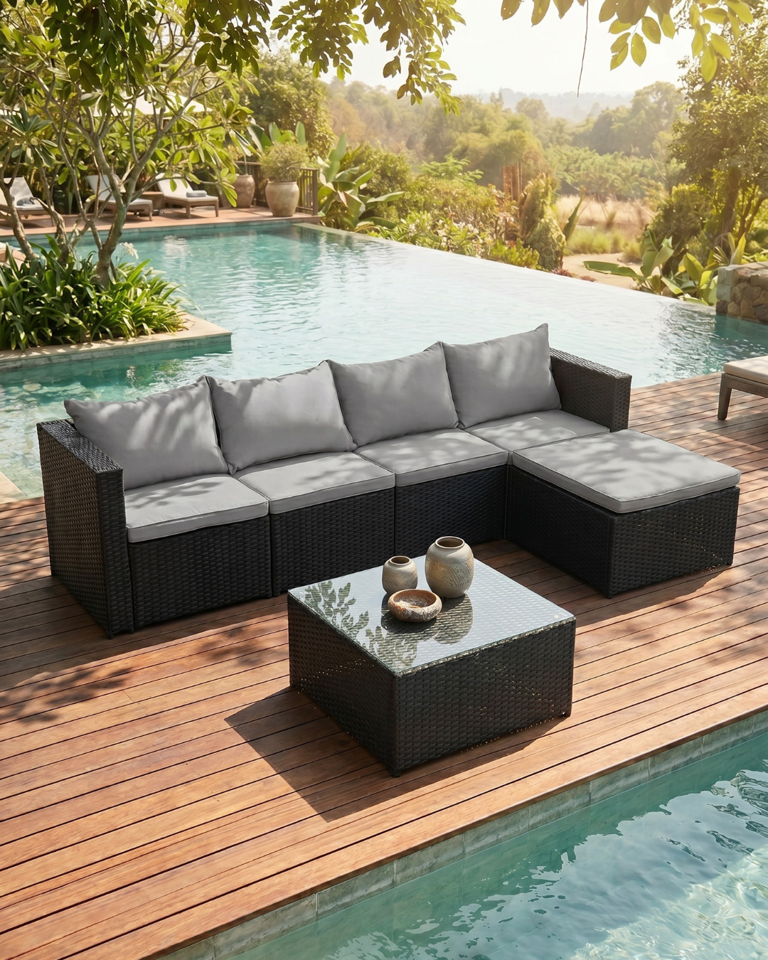 black rattan garden lounge set