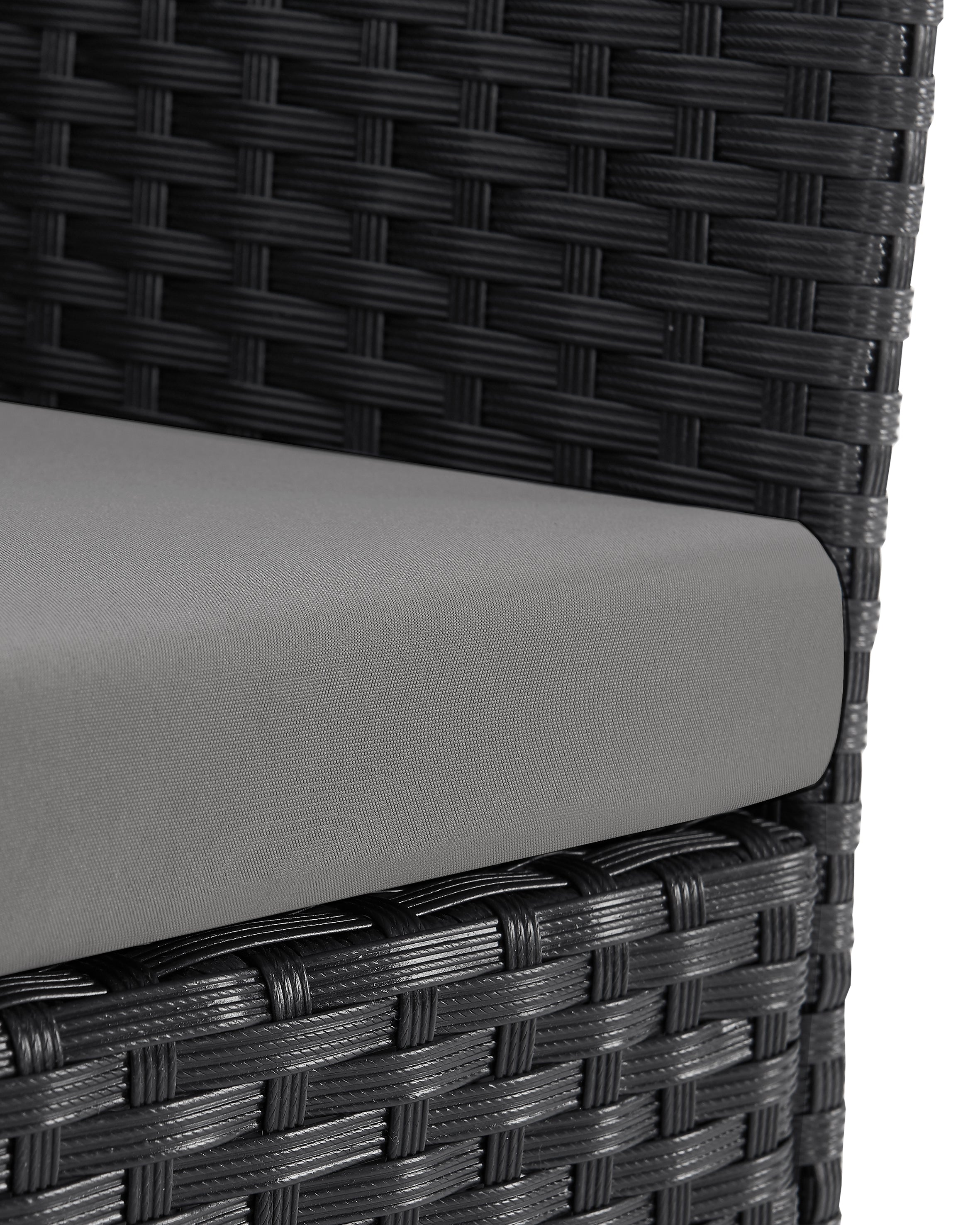 Black wicker garden chair with cushion