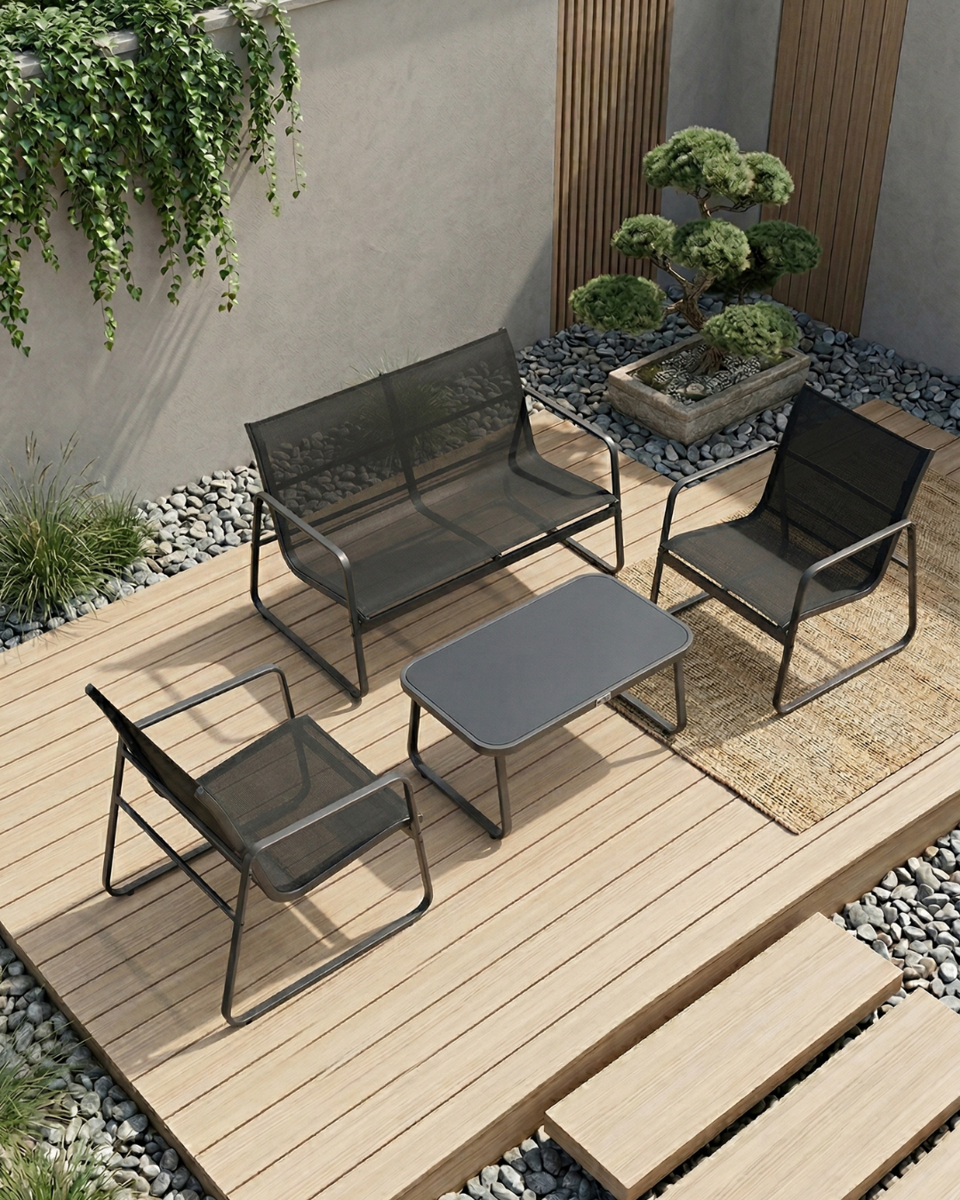 black metal outdoor lounge set