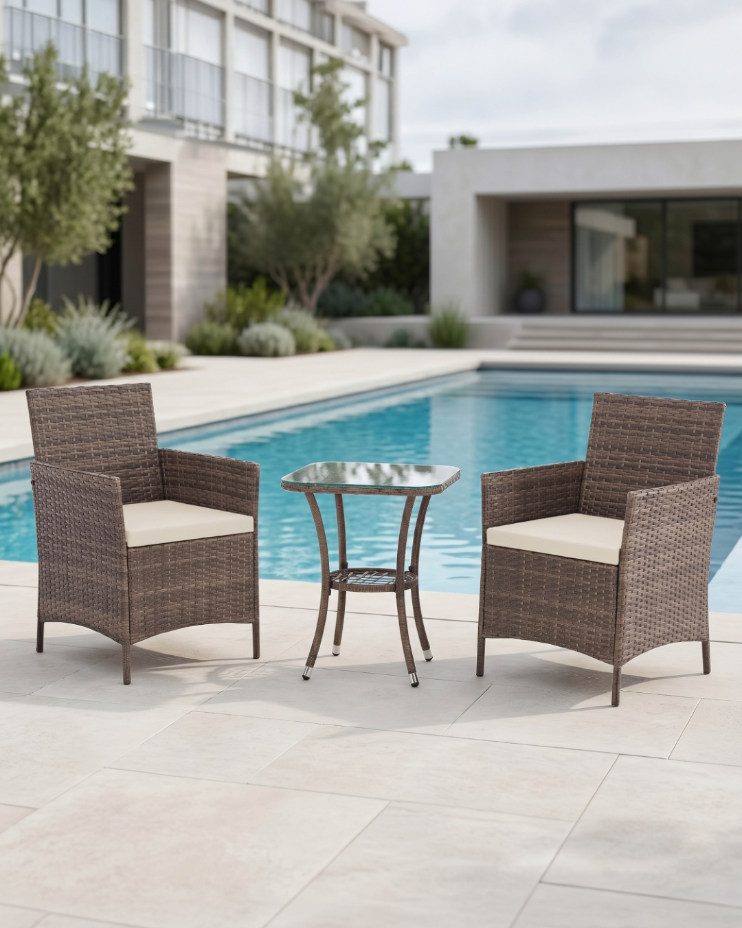 2 seater rattan bistro set with cushions