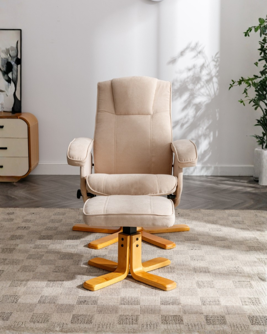 Cream chair with footstool