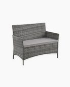 grey rattan garden sofa with soft grey cushion for two
