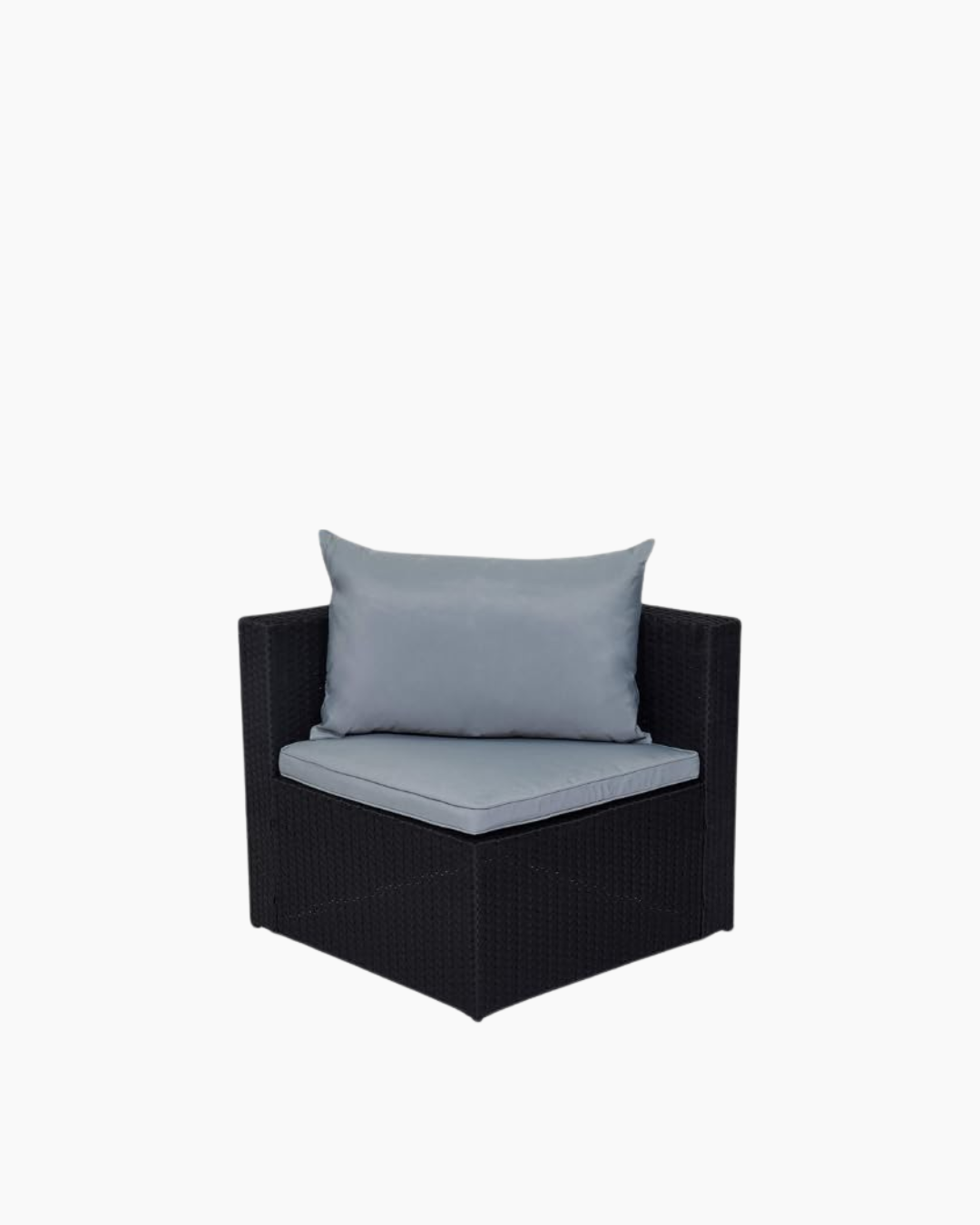 Black outdoor single seat with grey cushions