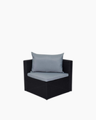 Black outdoor single seat with grey cushions