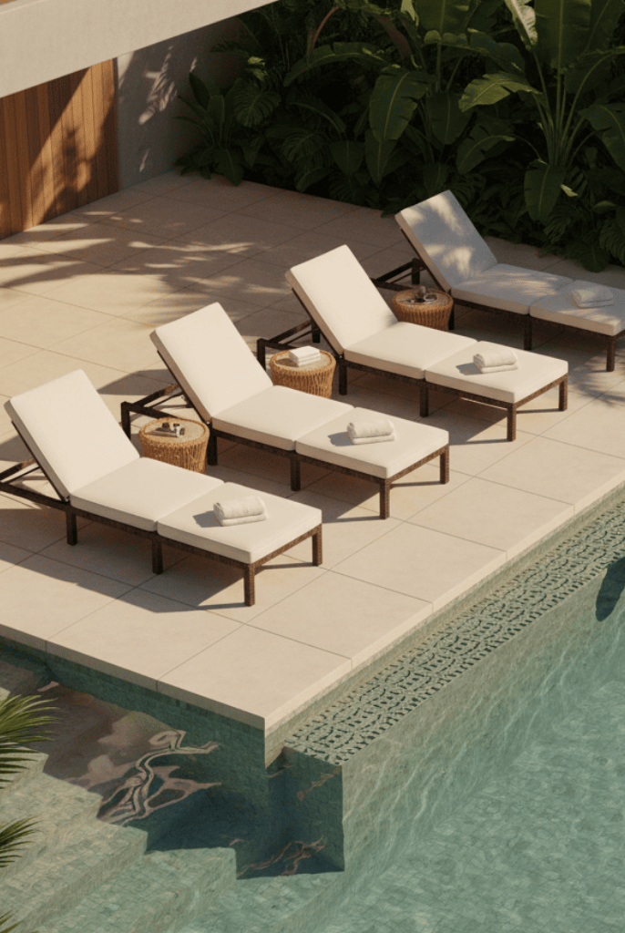 sun loungers by the pool