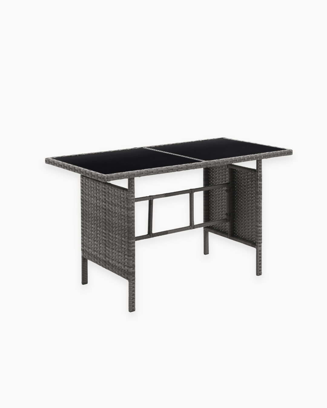 Outdoor table with wicker frame and glass top