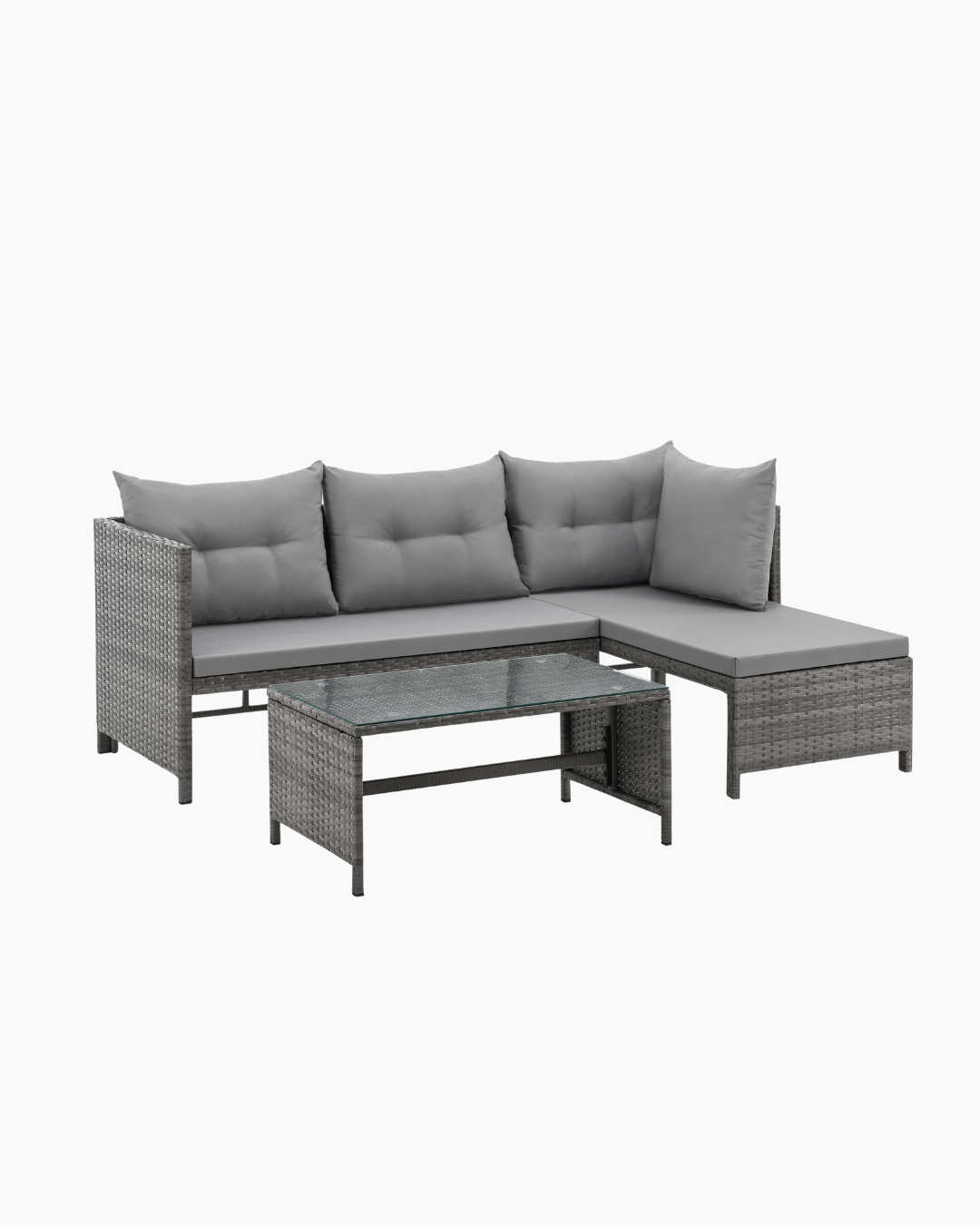 3 seater grey rattan garden sofa set with coffee table