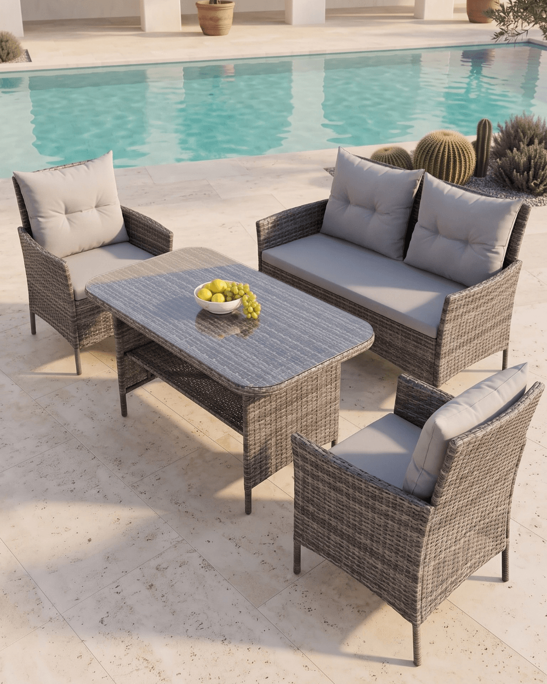 Brown rattan 4-piece garden dining set
