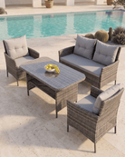 Brown rattan 4-piece garden dining set