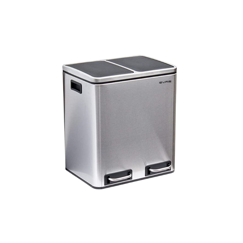 Stainless steel bin in silver with two compartments