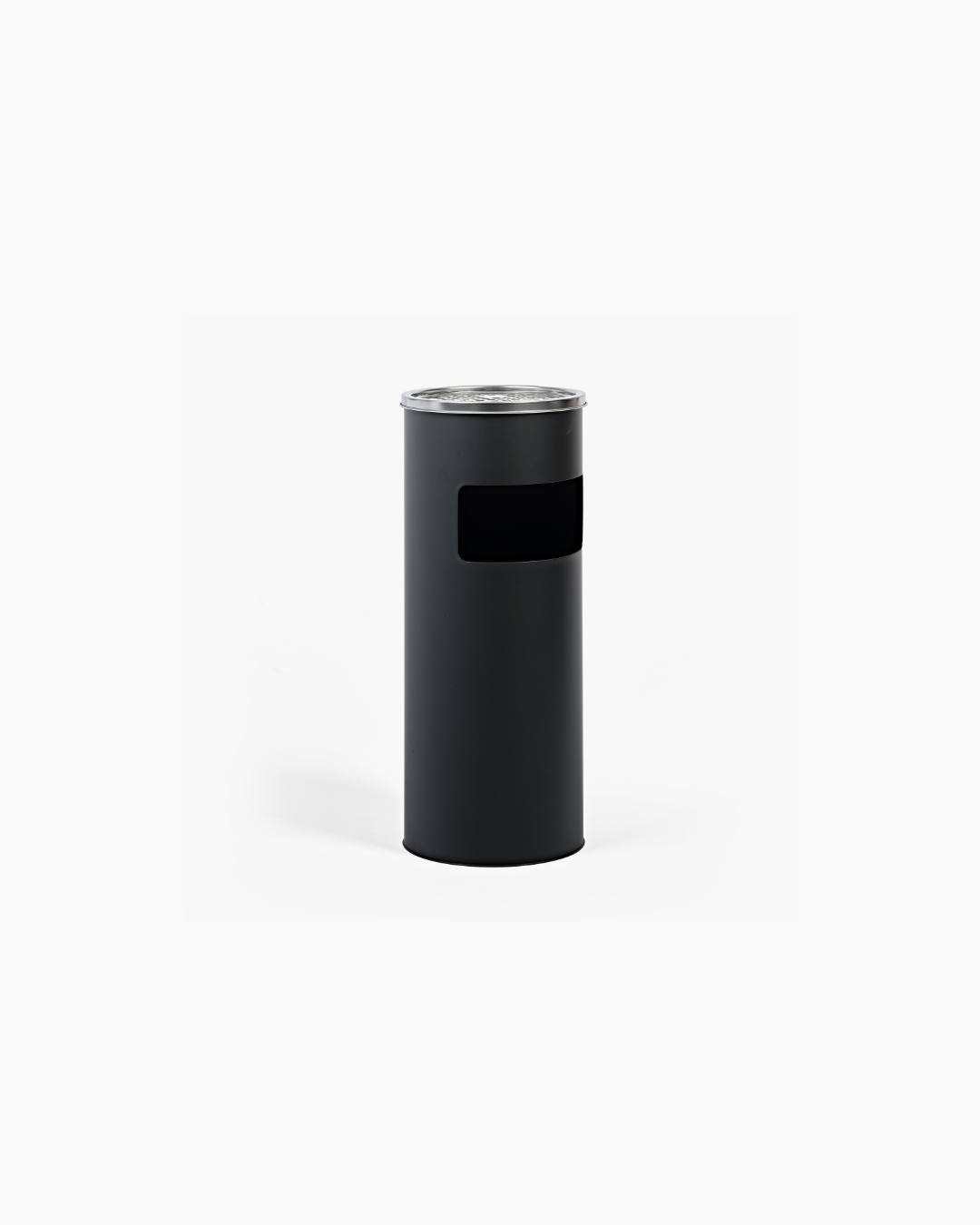 Black cylindrical bin