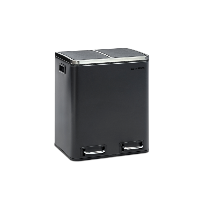 Black double compartment bin with silver accents