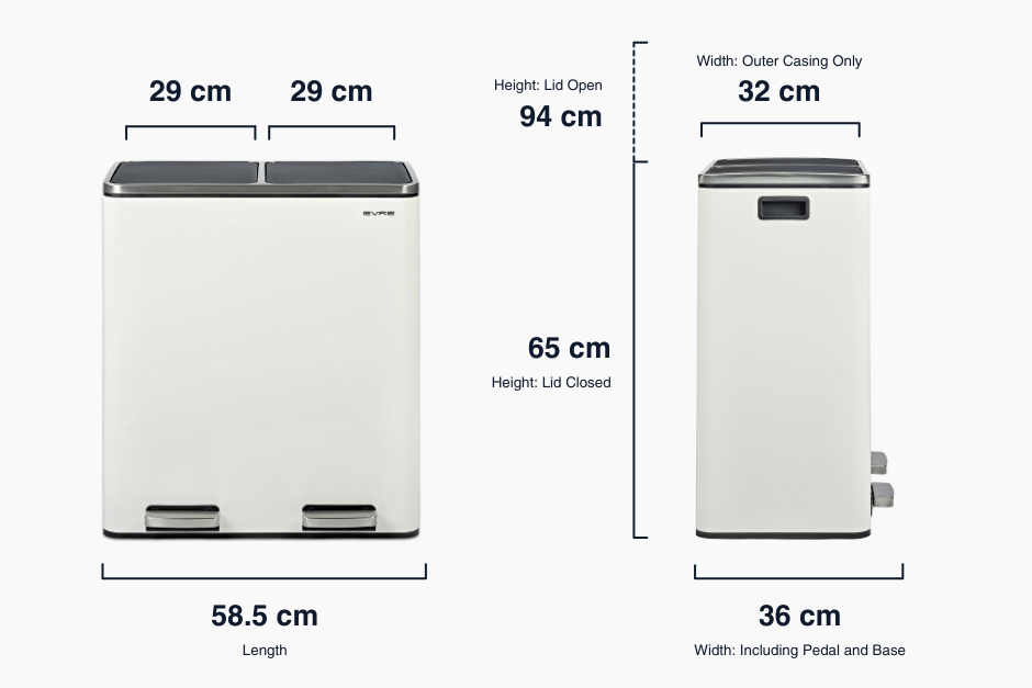 Stainless Steel 60L White Kitchen Bin with 2 Compartments