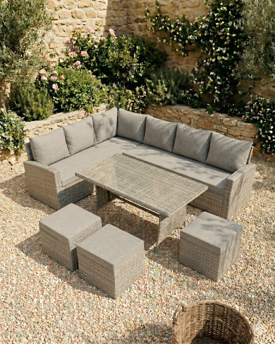 9 Seater Rattan Garden Furniture Set Grey Marilyn