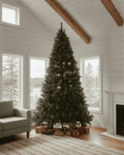 9ft Christmas tree with presents in a living room