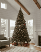 Decorated 9ft Christmas tree in a living room