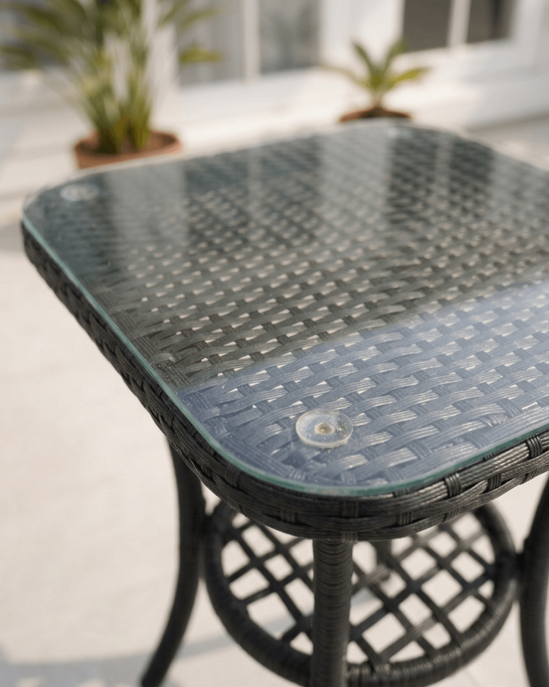 Beveled Edge Bistro Table with Glass Top and Built-in Storage Capacity