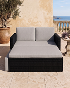 Black Rattan Sofa Lounger Convertible Lovebed