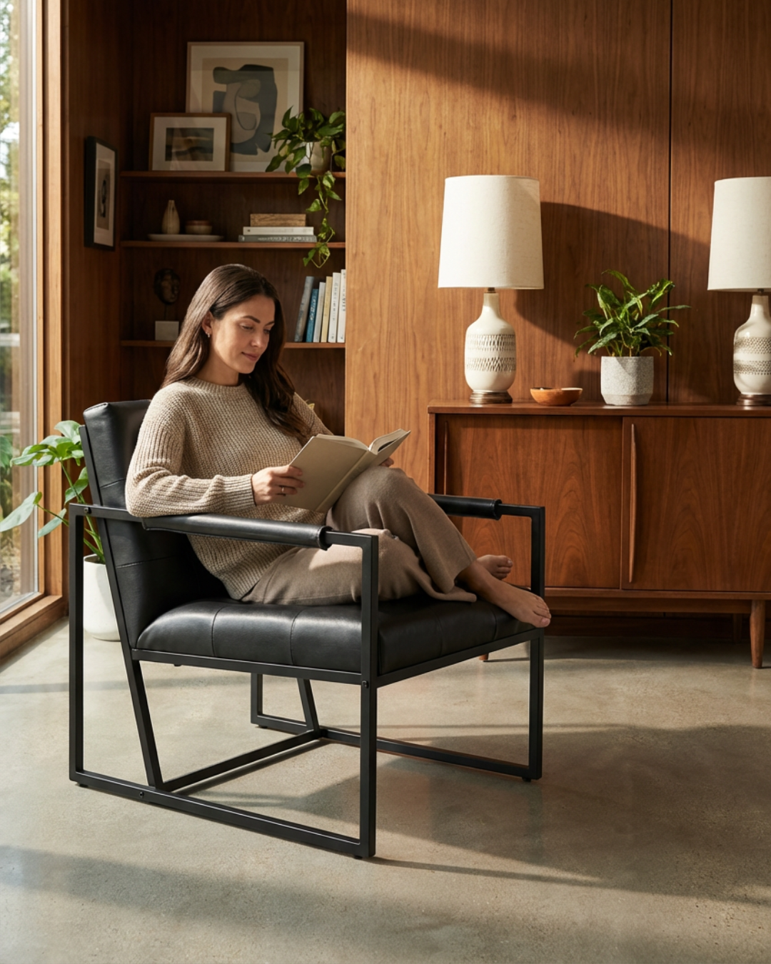 Cosy Black Faux Leather Living Room Chair