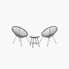 Set of two black chairs and a small round table