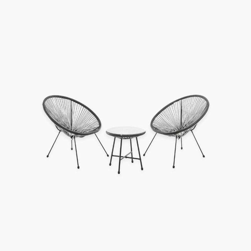 Set of two black chairs and a small round table