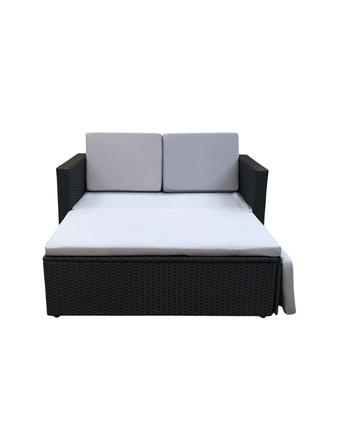 Black lovebed with cream cushions