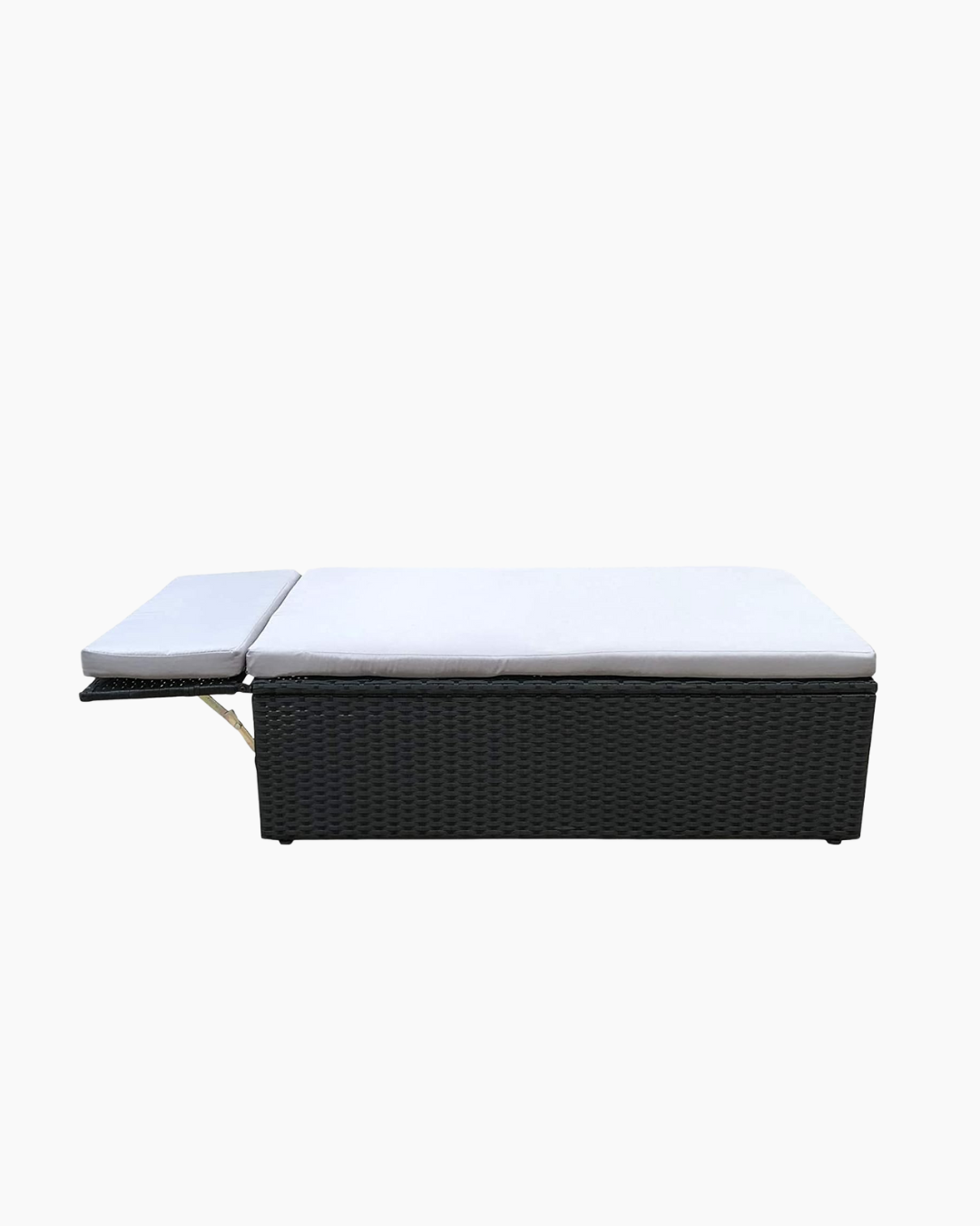 Backless two-seater outdoor bench in black rattan