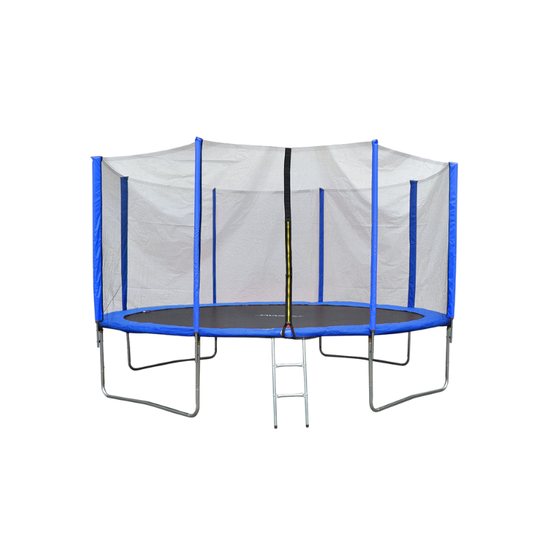 Blue Trampoline with safety net and ladder