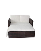 Brown wicker lovebed with cream cushions