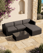 4 seater black rattan garden corner sofa lounger with table