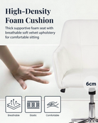 Chair with high-density foam cushion and breathable soft velvet upholstery, hand touching seat for comfort