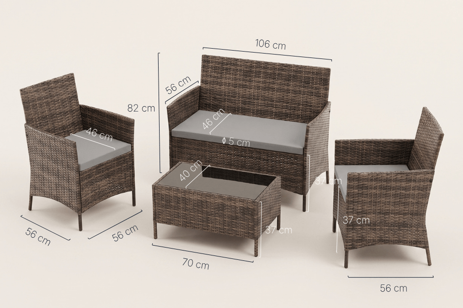 Cedar Brown Madrid Patio Set Dimensions